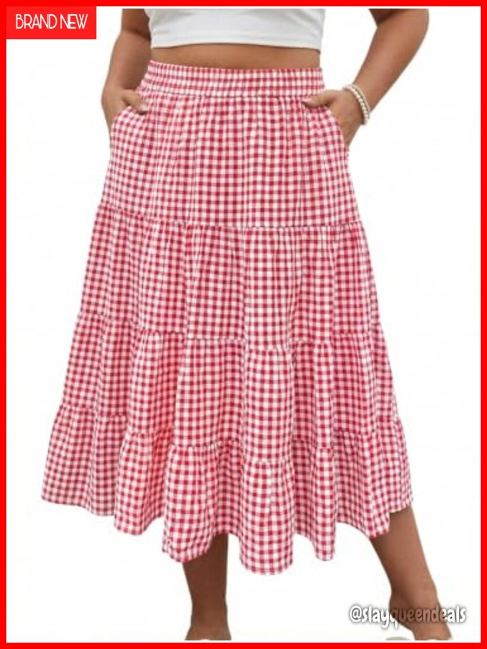 Plus Size Midcalf A-Line Skirt with Pockets and Drawstring